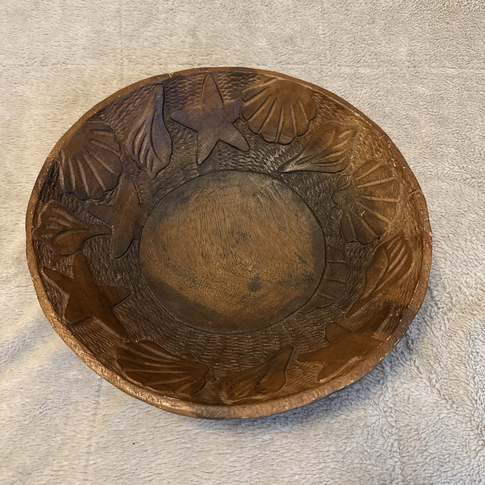 Pottery Barn Wooden Bowl Coastal Luxury Beach Style Natural Boho - Picture 2 of 7